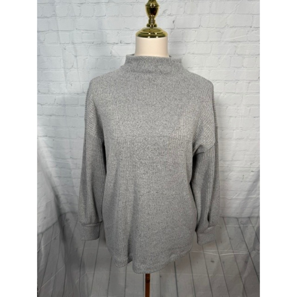 LOFT Gray Marled Ribbed Mock Neck Sweater Women's Medium M EUC‎